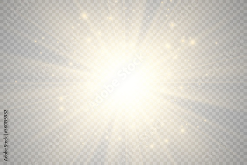 Special lens flash  light effect. The flash flashes rays and searchlight. illust.White glowing light. Beautiful star Light from the rays. The sun is backlit. Bright beautiful star. Sunlight. Glare.