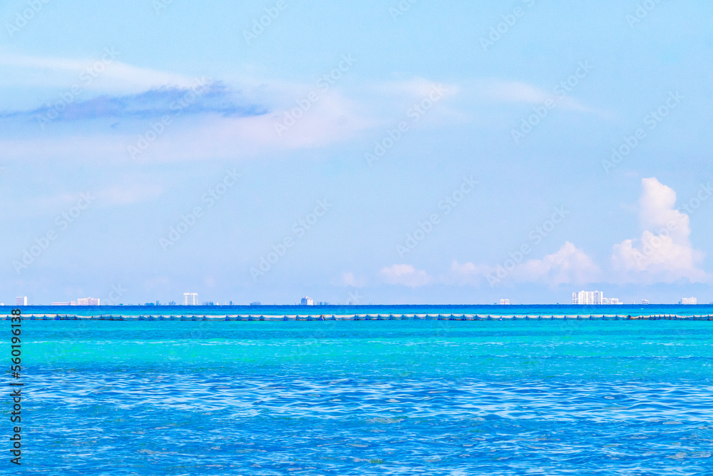 Tropical landscape panorama view to Cozumel island cityscape Mexico.