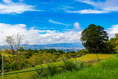 Fototapeta Naklejka Na Ścianę i Meble -  Beautiful mountain landscape city panorama forest trees nature Costa Rica.