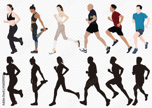 Exercise Running Healthy Male Female Sports Vector Silhouette