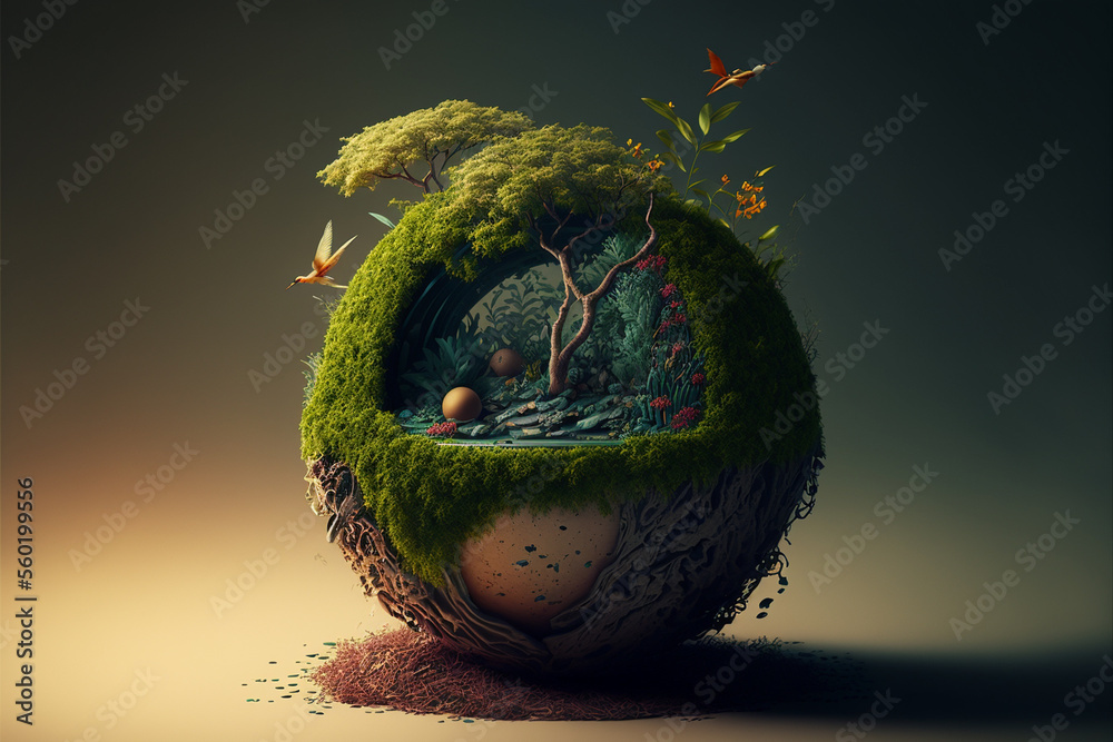 World environment and earth day concept with glass globe and eco friendly enviroment - obrazy, fototapety, plakaty 