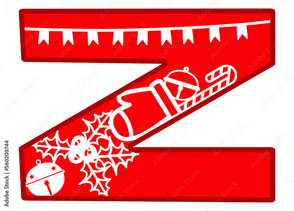 Letter Z. Festive Christmas design to create monogram for kids and adults. Sign Z, symbol, tag
