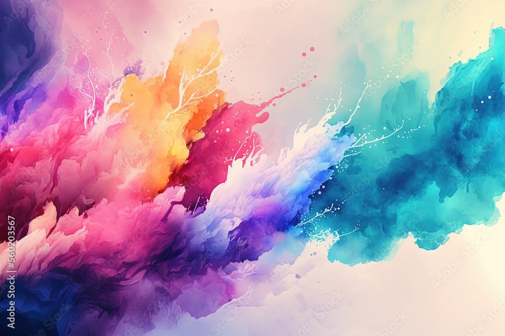 Watercolor colorful background. Rainbow color splashes on white backdrop. Ai generated