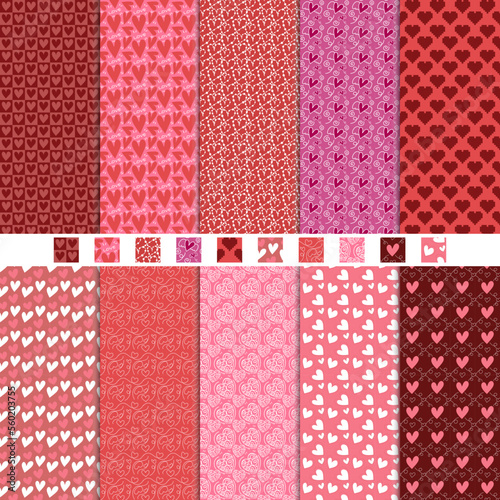 Heart doodle pattern seamless vector collection in red and pink color tone