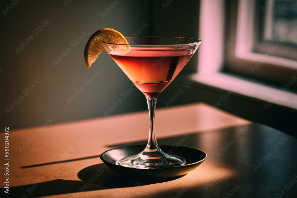 Glass of cold Cosmopolitan Cocktail - obrazy, fototapety, plakaty 