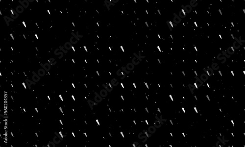 Seamless background pattern of evenly spaced white falling rocket symbols of different sizes and opacity. Vector illustration on black background with stars