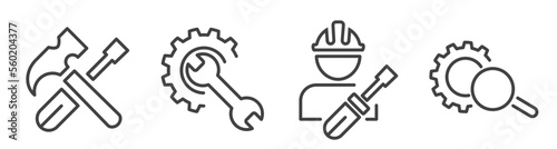 Maintenance Service and support - thin line icon collection on white background - vector illustration
