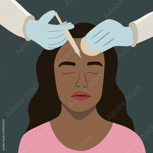 Vector isolated illustration of a dark-skinned woman receiving rejuvenation injections.