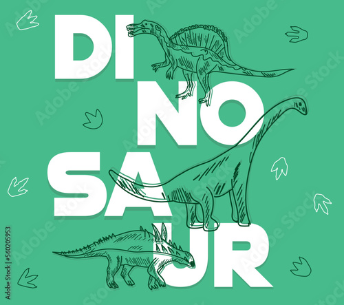 Dinosaur skeleton illustration. Dinosaur fossil vector illustration