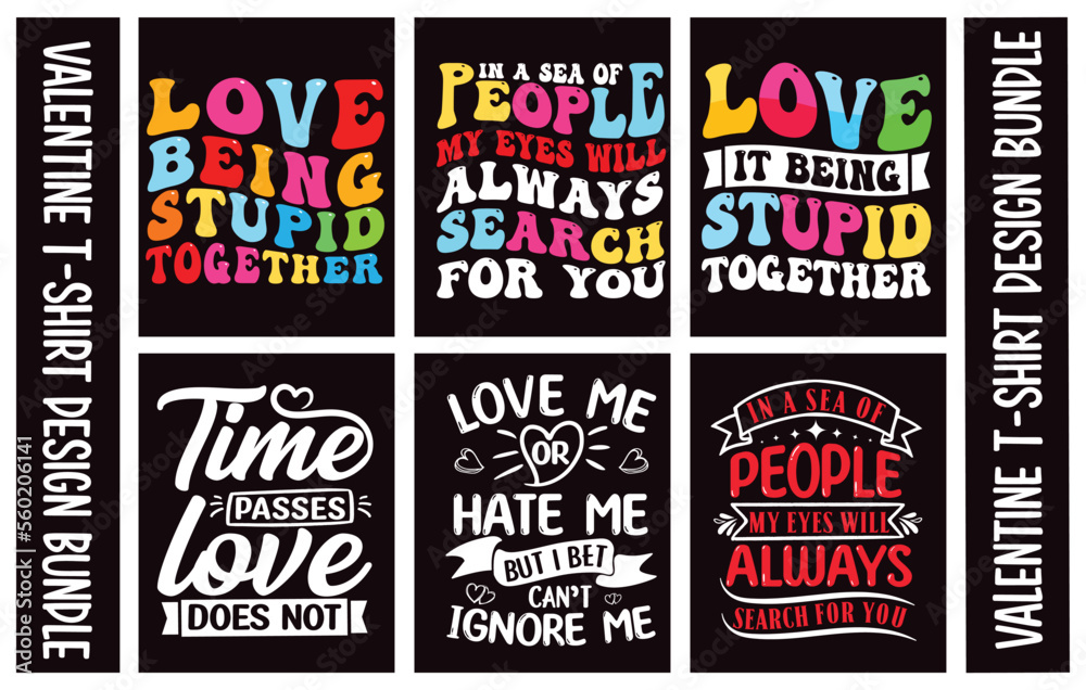 Valentines Typography  T-shirt Design Bundle.