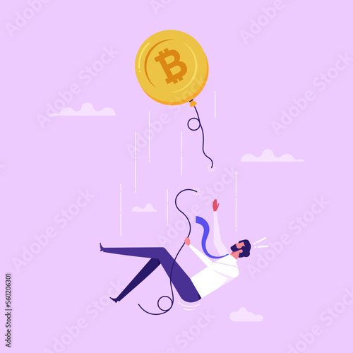 Bitcoin price collapse, crypto currency volatility price roaring fast and fall down causing investor huge loss concept