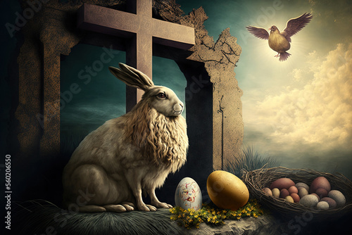 Portuguese language ial media wishes Christians a good Easter. Generative AI photo
