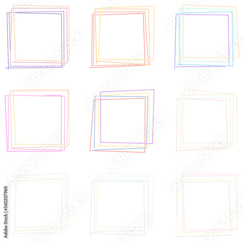 Set of 9 Colorful minimalist square or rectangular frames for photos of your loved ones