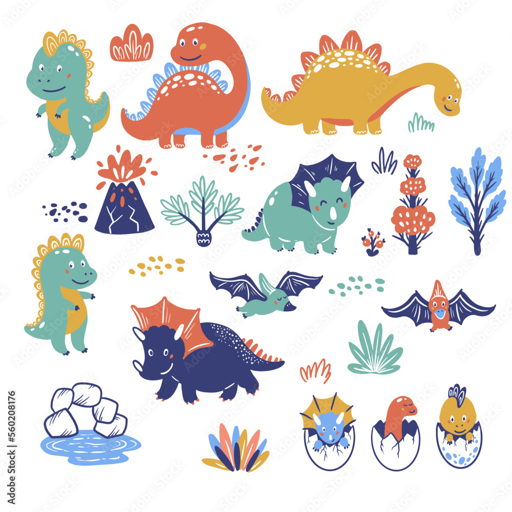 A set of dinosaurs and prehistoric plants. Vector hand drawn illustrations
A set of dinosaurs and prehistoric plants. Vector hand drawn illustrations