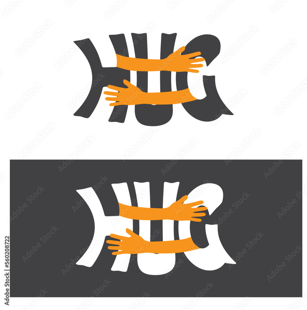 Caption hug with both hands, sticker, icon, vector. Caption hug with both hands, sticker, icon, vector.
