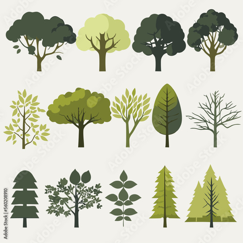 The plants drawing in various shades of green to represent different species of trees and plants  or they depicted in other colors to represent different seasons or stages of growth.