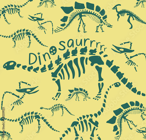 Dinosaur skeleton illustration. Dinosaur fossil vector illustration