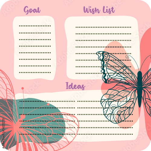 Template for agenda, schedule, planners, checklists, bullet journal, notebook and other stationery