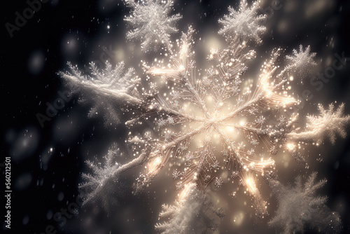 White snow with crystal snowflakes. Generative AI