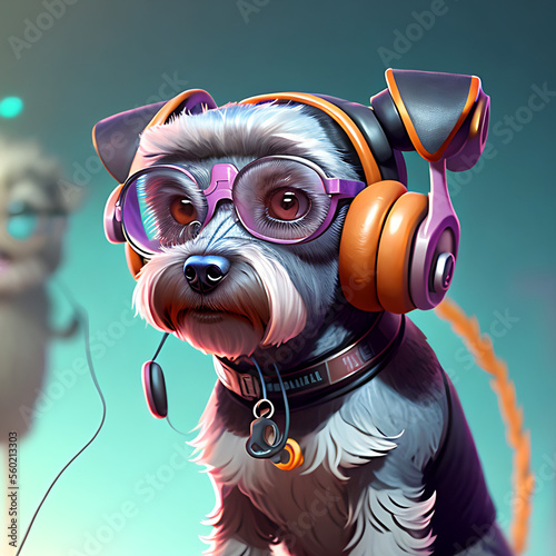Wallpaper Mural anthropomorphic portrait of  Schnauzer wearing glasses and headphones! Generative AI Torontodigital.ca