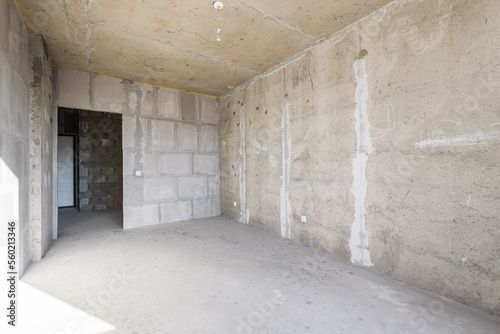 Empty concrete commercial space without finishing with partitions