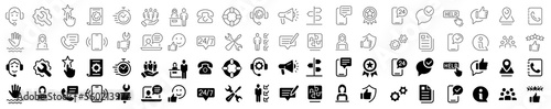 Customer Service and Support icon set. Support service. Helpdesk, Quick Response, Feedback. Technical support, help, call center, hotline, live chat and assistance. Vector illustration