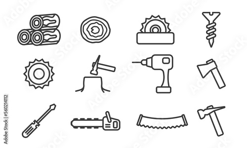 Set of Outline icon carpenter tools
