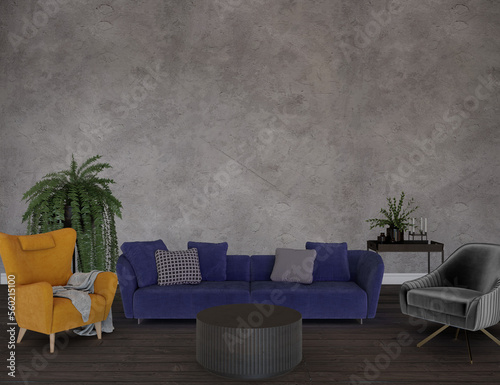 Fototapeta Naklejka Na Ścianę i Meble -  Living room with furniture, 3d render