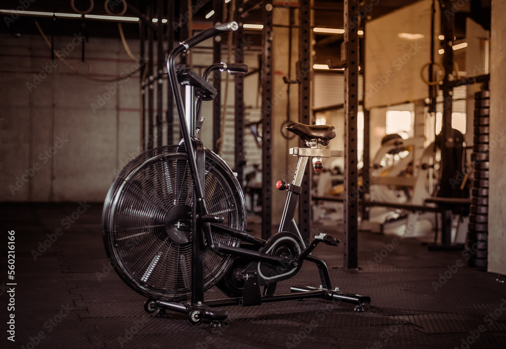 Air bike in the modern gym. Functional training. Gym interior