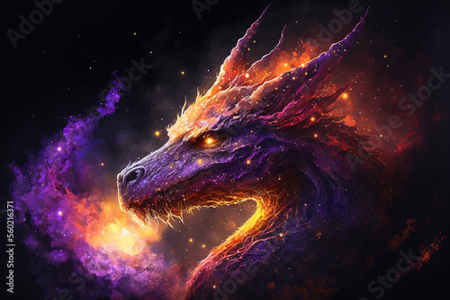 Celestial big dragon on space background. Mythological creature. Generative AI © Maxim Stepanov