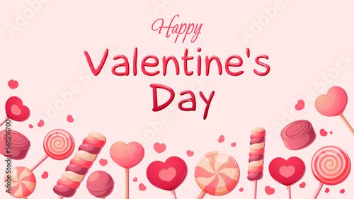 Festive poster, candy cartoon, happy Valentine's day 1366x768