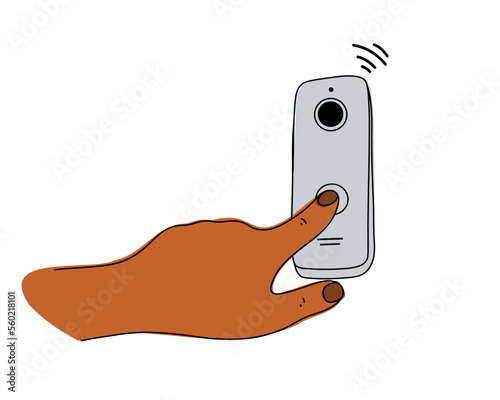 hand pressing the intercom button, vector illustration