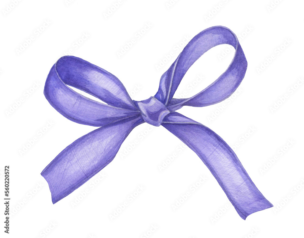 watercolor drawing of a purple ribbon bow watercolor drawing of a purple ribbon bow
