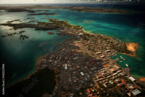 New Caledonia's Noumea seen from above. Generative AI © 2rogan