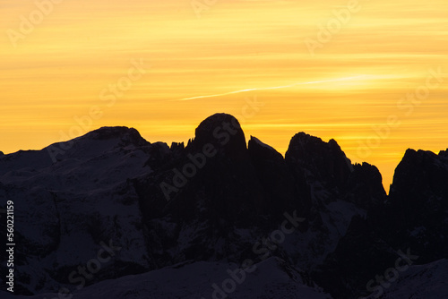 sunrise in the snow dolomites photo