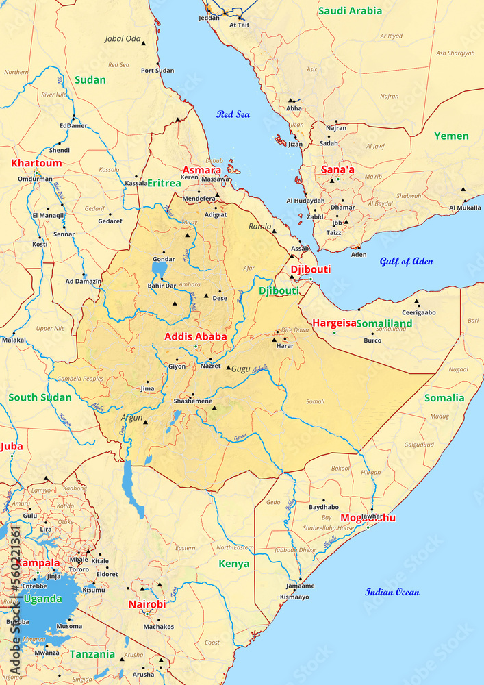 Ethiopia map with cities streets rivers lakes Ethiopia map with cities streets rivers lakes
