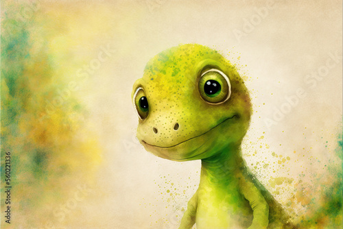 a dinosaur watercolor painting in green and yellow  generative ai technology 