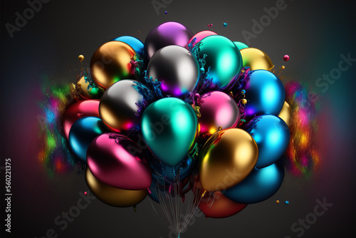 Party background. Colorfull foil balloons and decoration. Generative AI