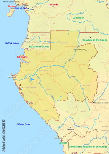 Gabon map with cities streets rivers lakes