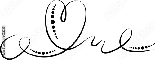 Calligraphic flourish heart. Hand drawn vintage wedding element. Swirl ornament