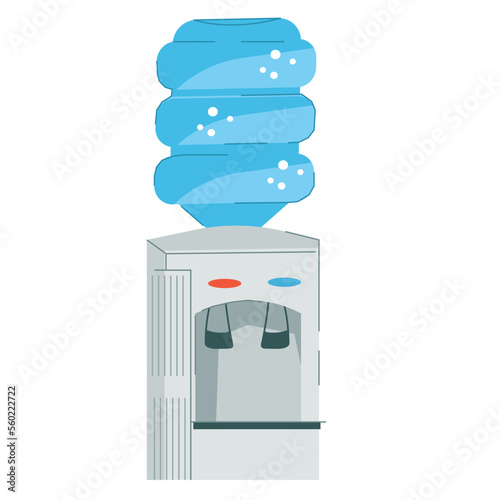 Water cooler dispenser vertical device with bottle of pure drinking water, flat cartoon vector illustration isolated on white background. Design for water delivery service.