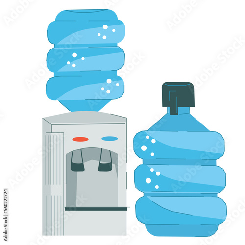 Water cooler container and bottle of pure drinking water, flat cartoon vector illustration isolated on white background. Design for water delivery company.