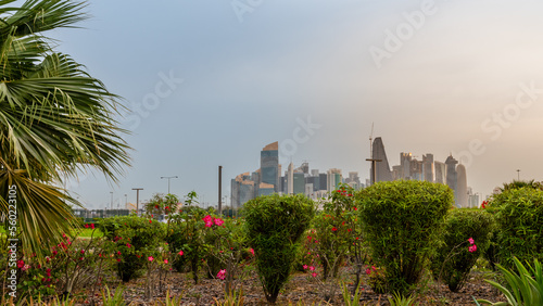 Stunning view of Doha skyline from one of many beautiful green parks © Jasenko