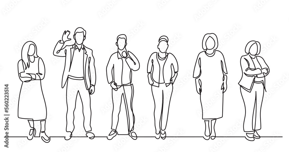 continuous line drawing of diverse group of standing people team members friends employees - PNG image with transparent background continuous line drawing of diverse group of standing people team members friends employees - PNG image with transparent background