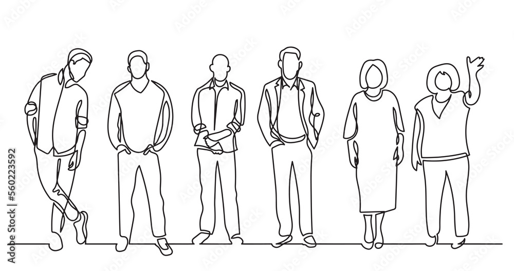 continuous line drawing of diverse group of standing people team members friends employees - PNG image with transparent background continuous line drawing of diverse group of standing people team members friends employees - PNG image with transparent background