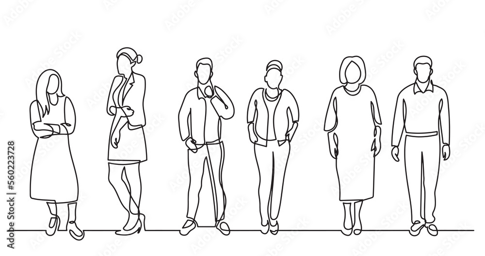 continuous line drawing of diverse group of standing people team members friends employees - PNG image with transparent background continuous line drawing of diverse group of standing people team members friends employees - PNG image with transparent background