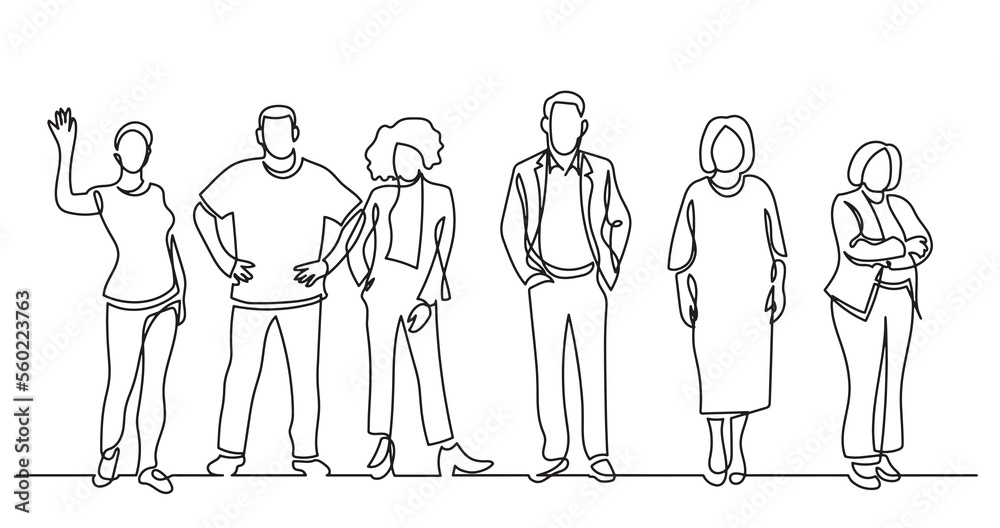 continuous line drawing of diverse group of standing people team members friends employees - PNG image with transparent background continuous line drawing of diverse group of standing people team members friends employees - PNG image with transparent background