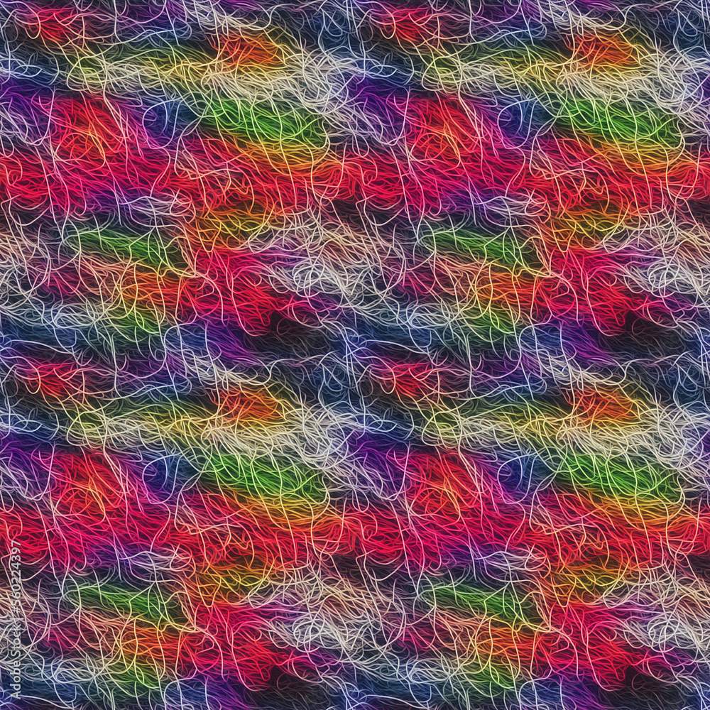 Seamless illustration, multicolored thin tangled woolen threads