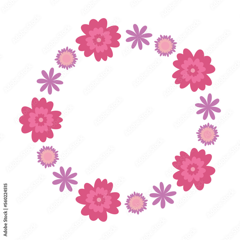 Decorative floral frame. Circle made of spring dlowers. Cute Botanical frame. Decorative floral frame. Circle made of spring dlowers. Cute Botanical frame.