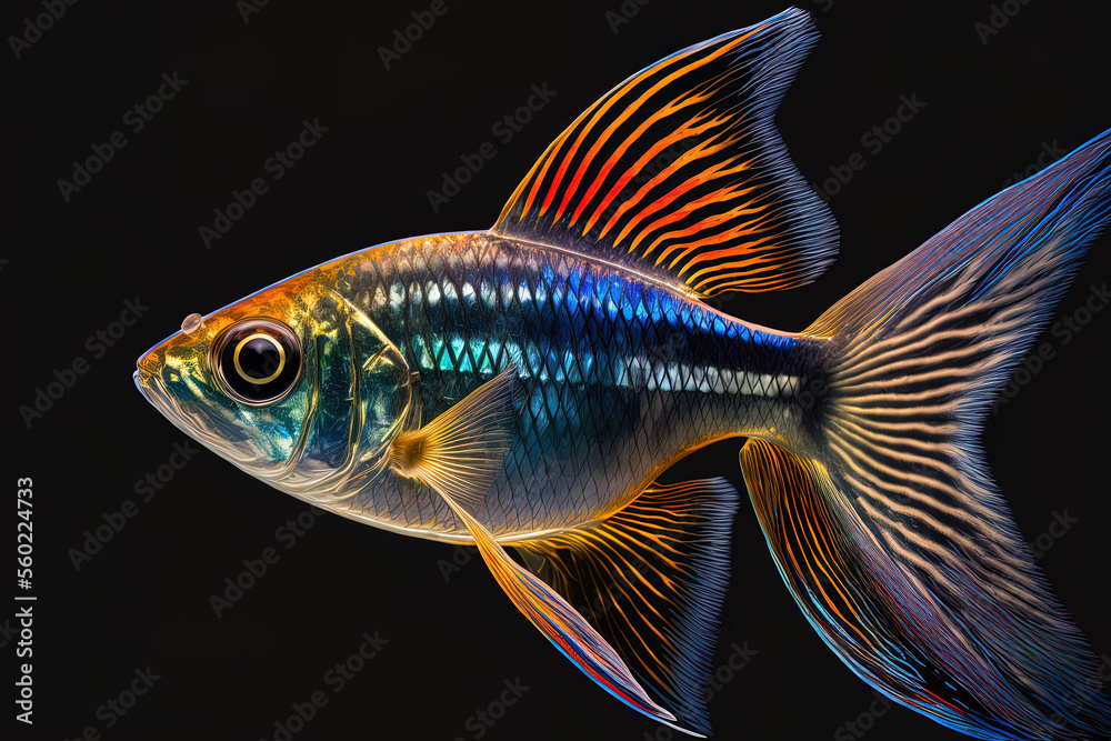 Beautiful fish in macro the danio rerio tetra fish. Generative AI Beautiful fish in macro the danio rerio tetra fish. Generative AI